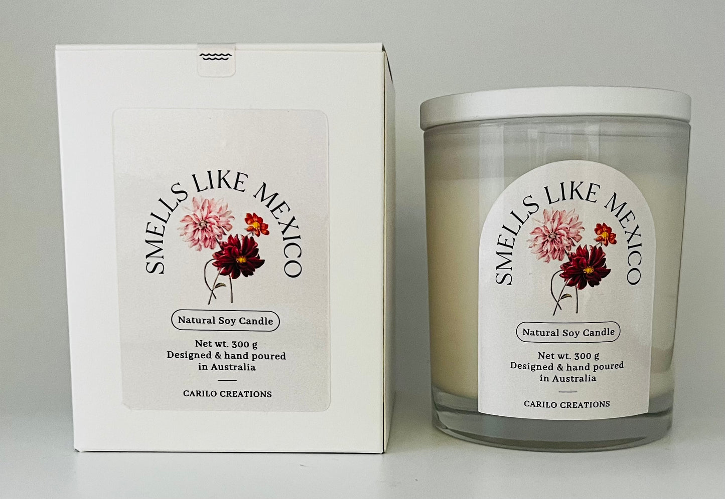 "SMELLS LIKE MEXICO"- SCENTED CANDLE- WHITE JAR 300g