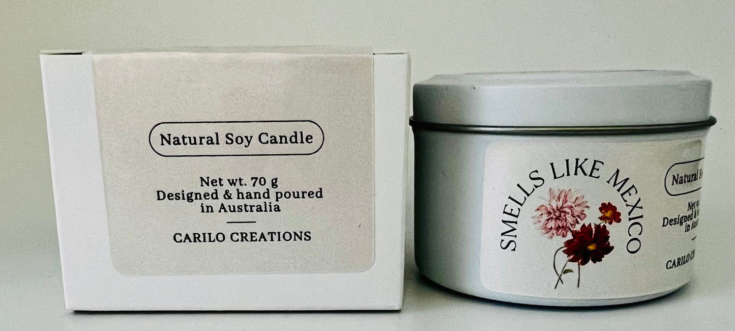 "SMELLS LIKE MEXICO" SCENTED CANDLE- TIN TRAVEL 70g