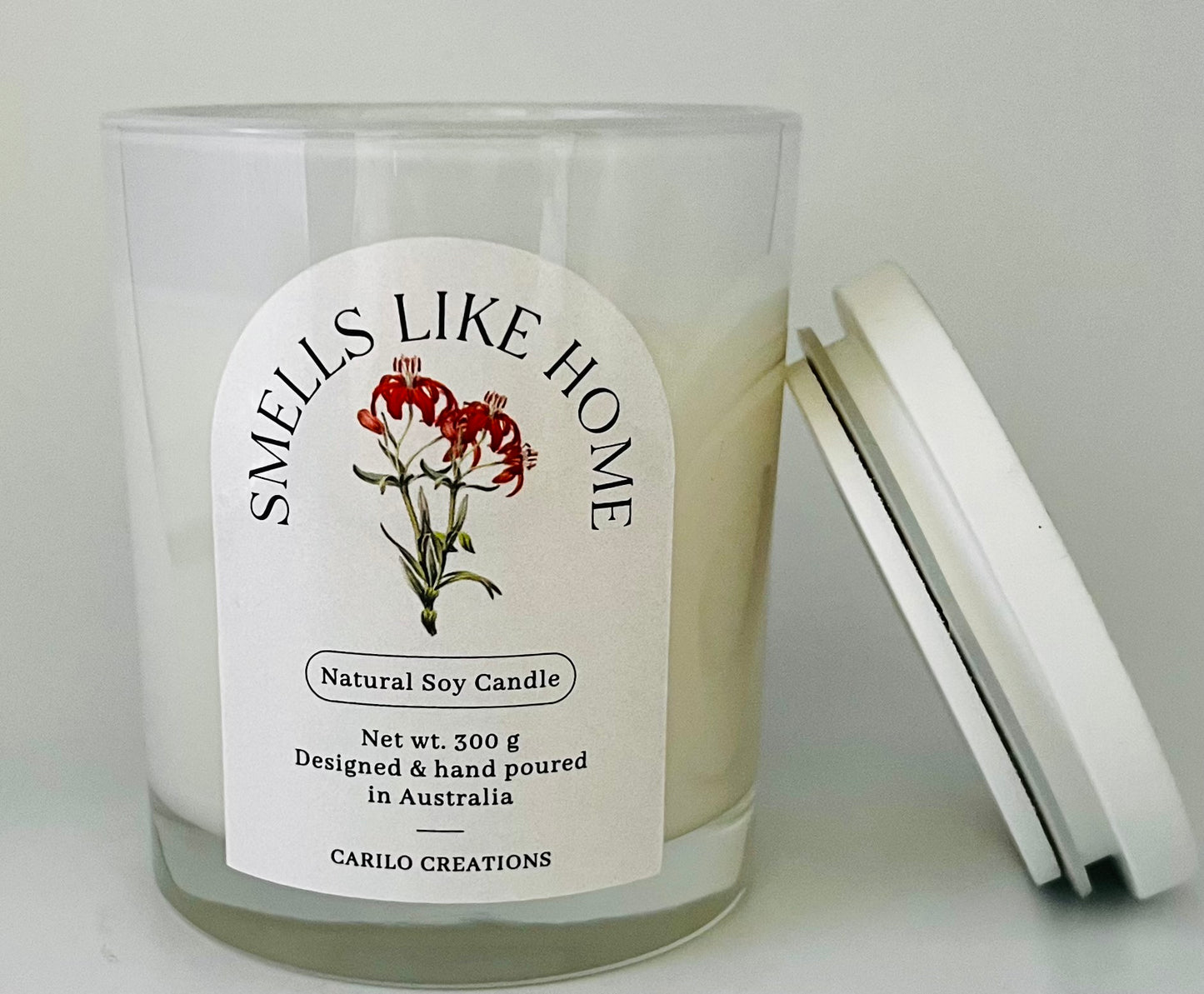 "SMELLS LIKE HOME" SCENTED CANDLE- WHITE JAR 300g
