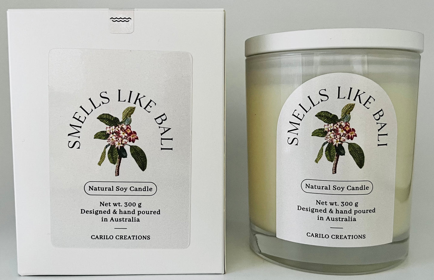 "SMELLS LIKE BALI"- SCENTED CANDLE- WHITE JAR 300g