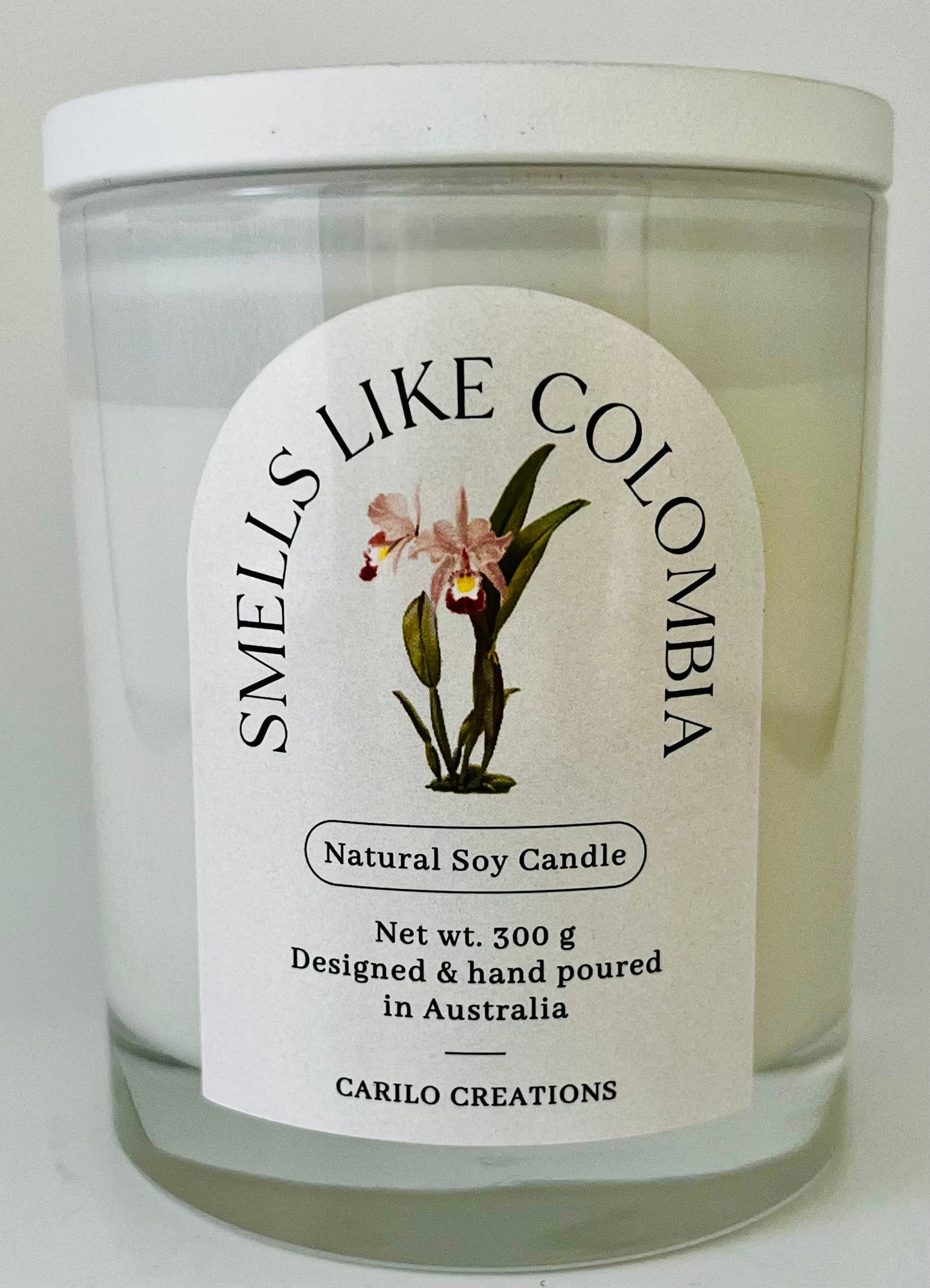 "SMELLS LIKE COLOMBIA" SCENTED CANDLE- WHITE JAR 300g